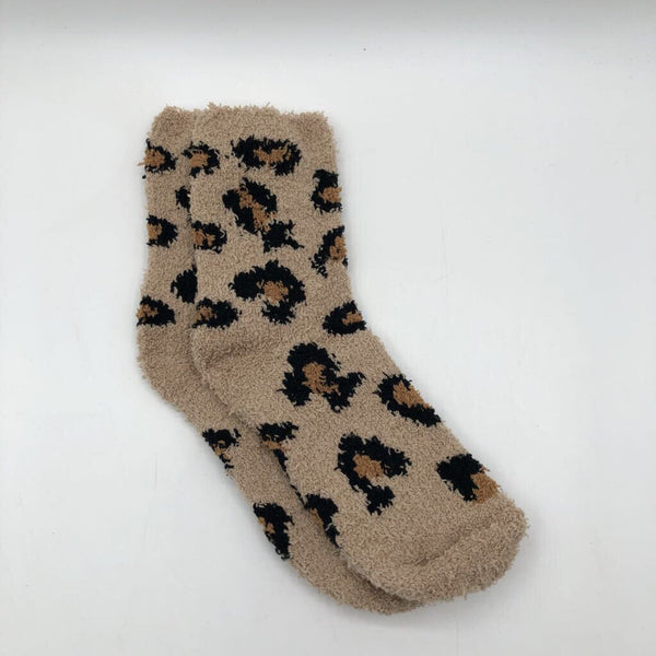 tan animal print fuzzy socks