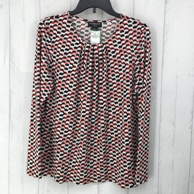 PL Printed pleated front l/s top