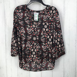 PL Paisley prnt v-neck 3/4 slv top