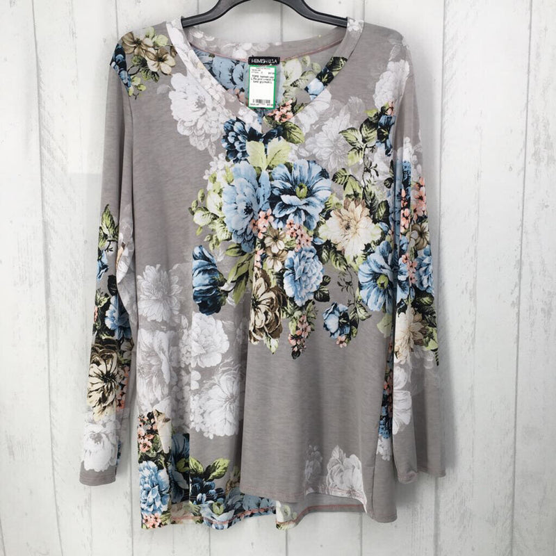 L Flo prnt v-neck l/s tunic