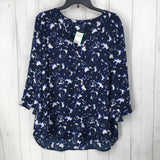 L Printed v-neck 3/4 slv top