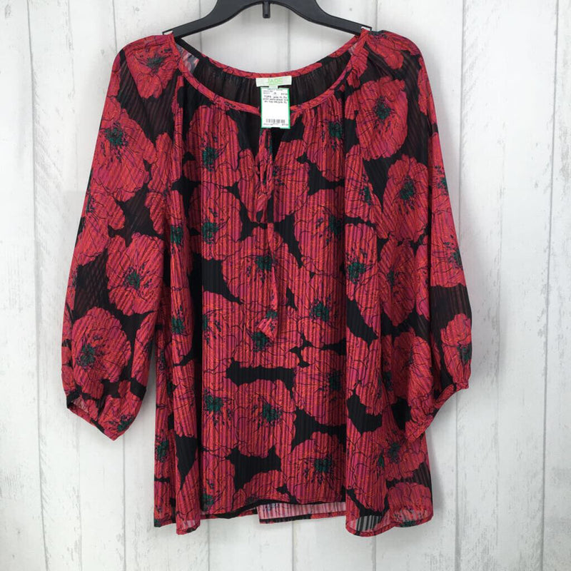 XL Flo print semi-sheer 3/4 slv top