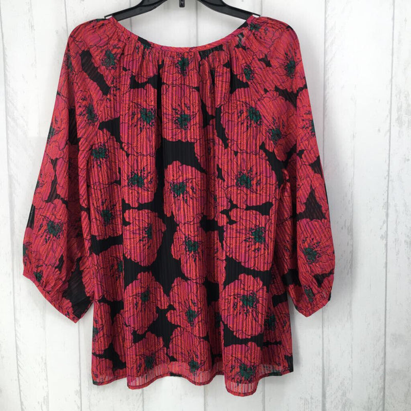 XL Flo print semi-sheer 3/4 slv top