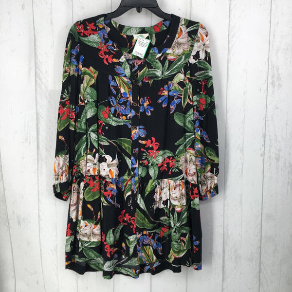 M Flo print tiered button front 3/4 slv top