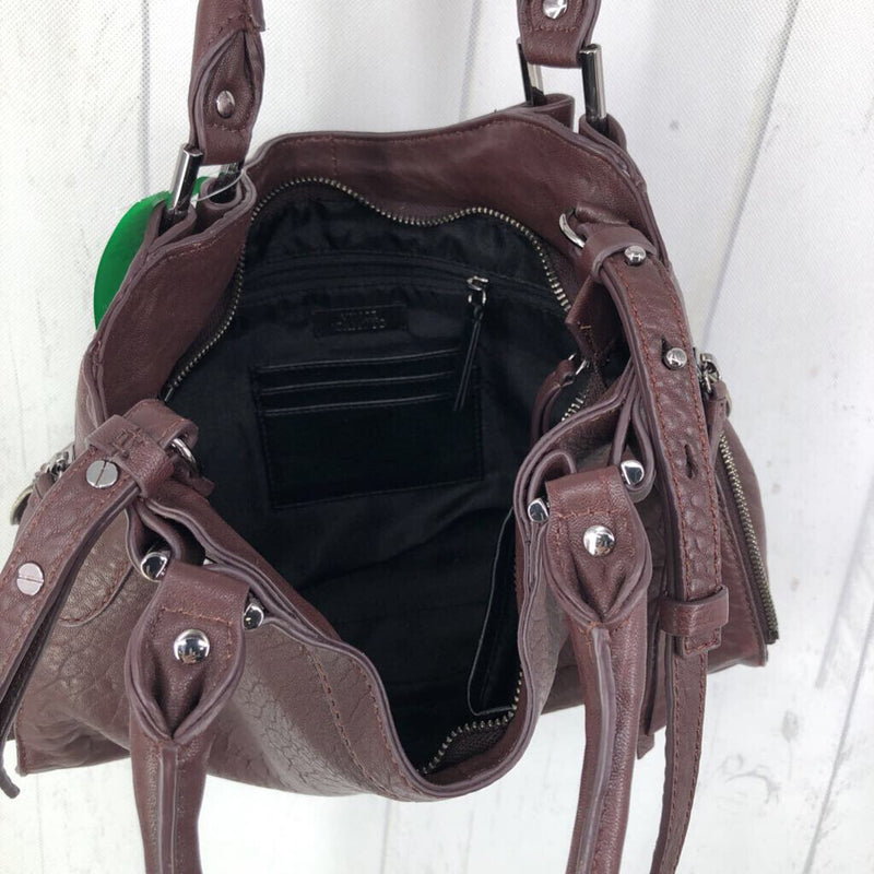 zip top satchel w/ zipper detail