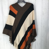 OS stripe fringe poncho