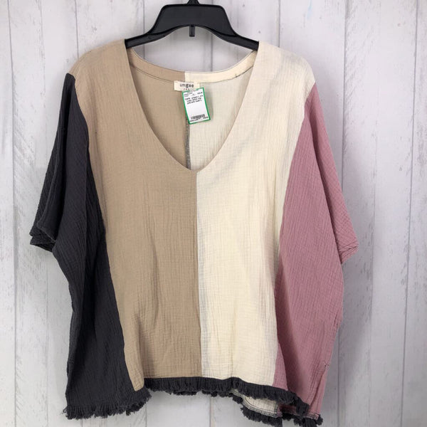 L s/s color block top