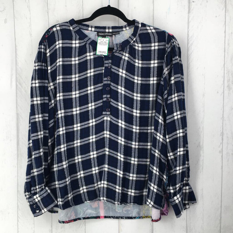 1X Mixed media button down l/s top