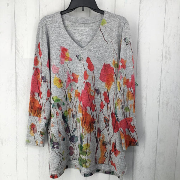 XL l/s flower print v-neck top