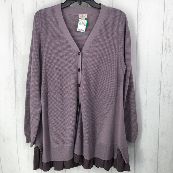 M Waffle knit sheer hem cardigan