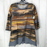 M Striped sheer hem 3/4 slv top