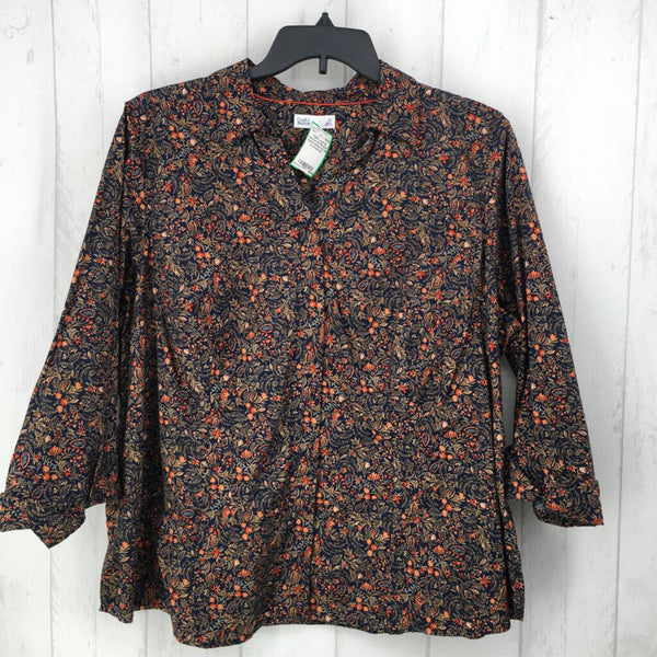 2X Flo print button down l/s top