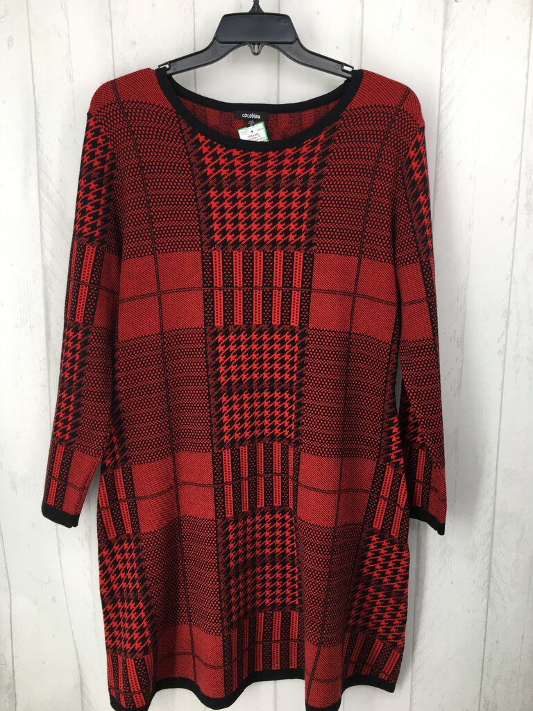 1X Houndstooth print sweaterdress