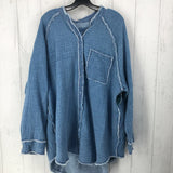 XL Denim raw hem button down l/s top