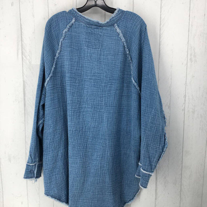 XL Denim raw hem button down l/s top