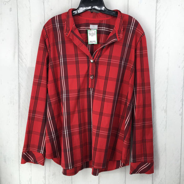 3(XL) Plaid 1/2 button down l/s top