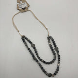 Cord necklace & grey stone double strand necklace