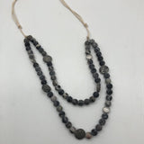 Cord necklace & grey stone double strand necklace