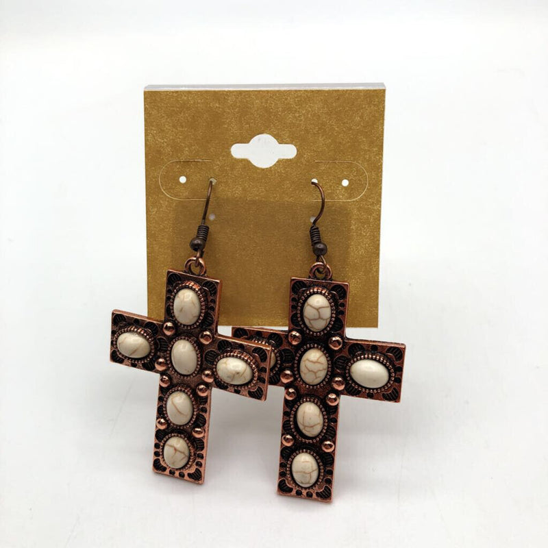 Cream stone cross earrings