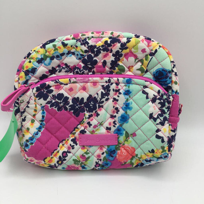 Quilted flo print cosmetic pouch