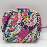 Quilted flo print cosmetic pouch