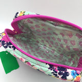 Quilted flo print cosmetic pouch