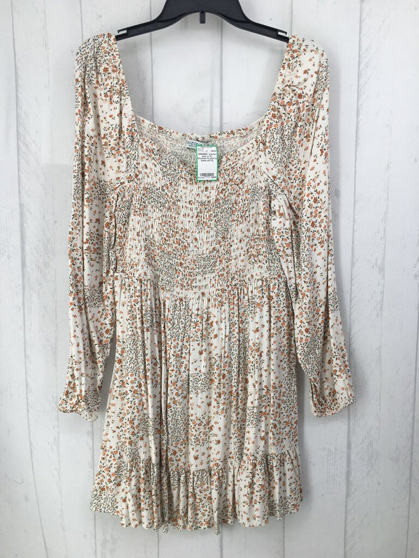 XL Smocked flo print l/s dress