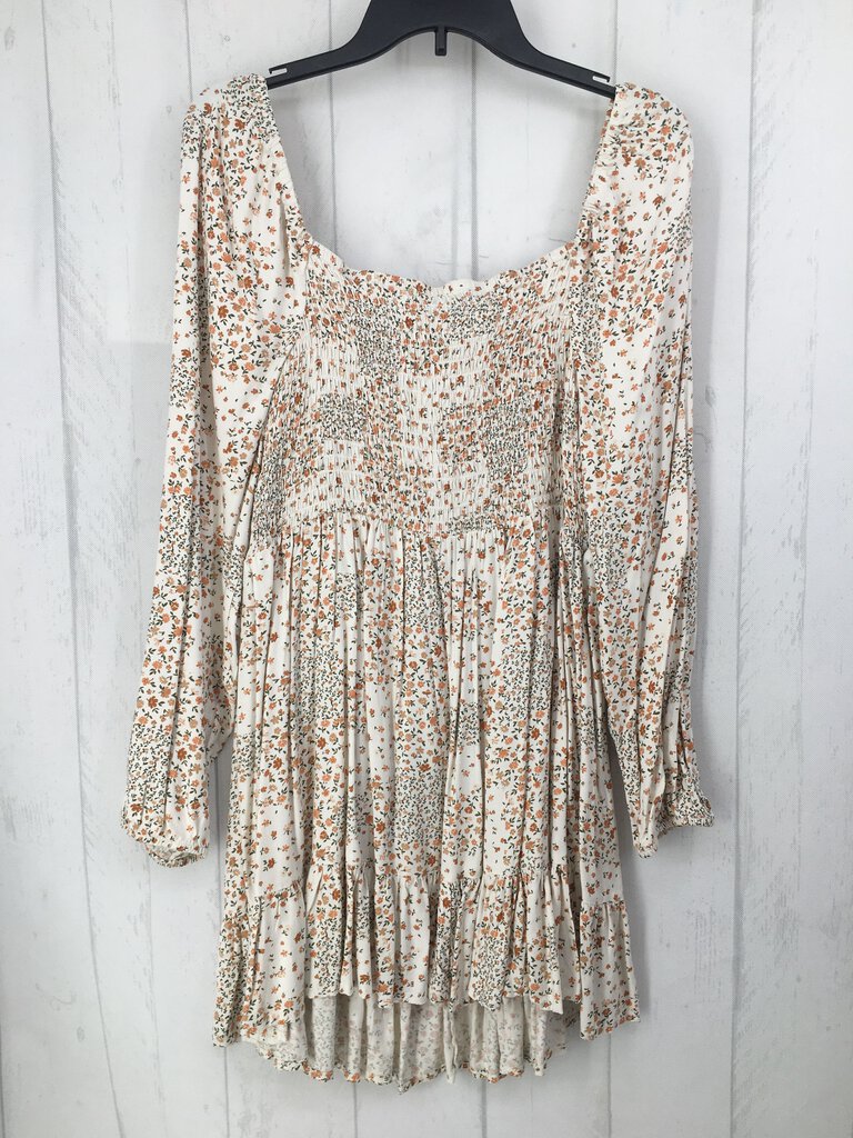 XL Smocked flo print l/s dress