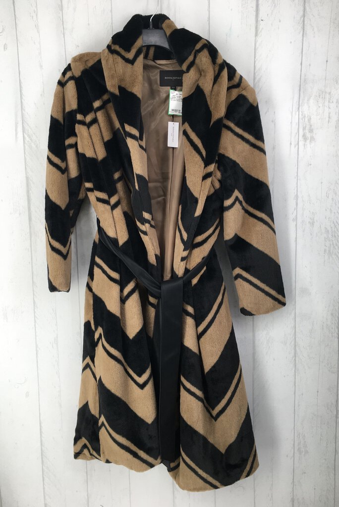 R300 Lp Chevron belted faux fur coat