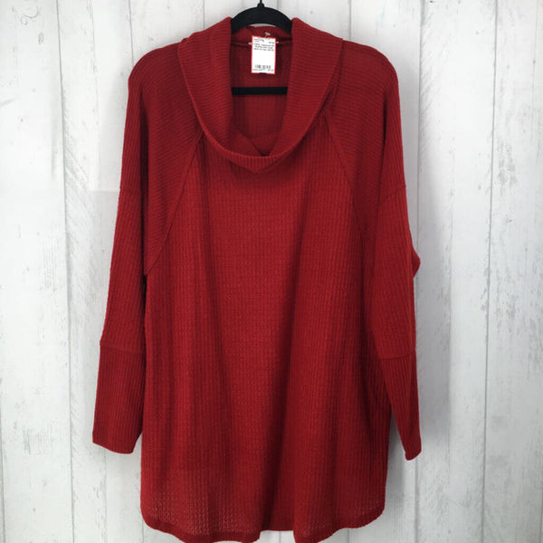 2X Waffle knit cowl neck l/s top