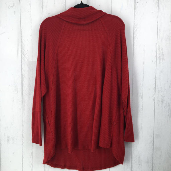 2X Waffle knit cowl neck l/s top