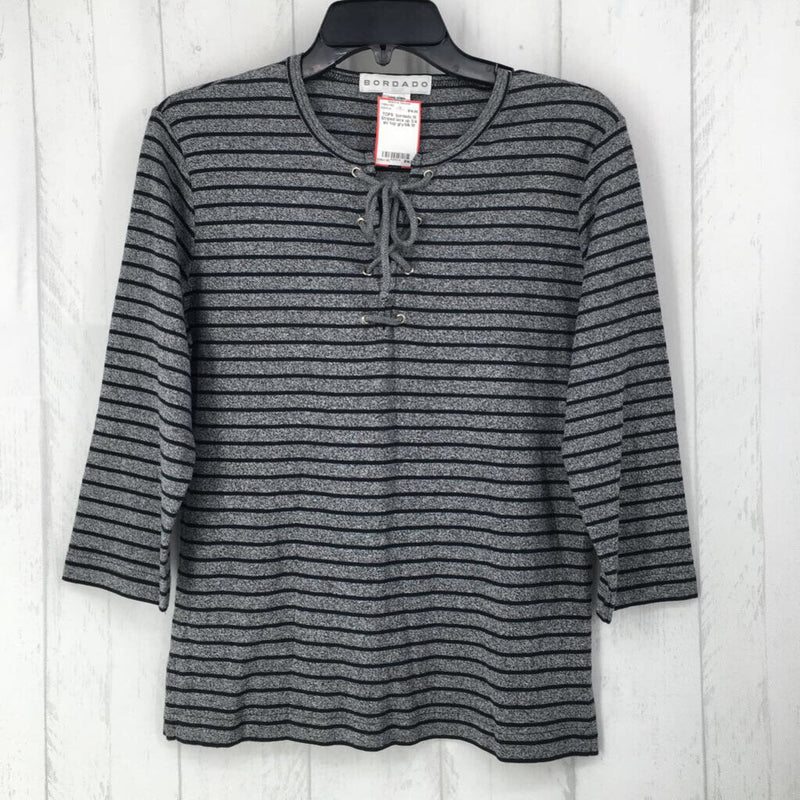 M Striped lace up 3/4 slv top