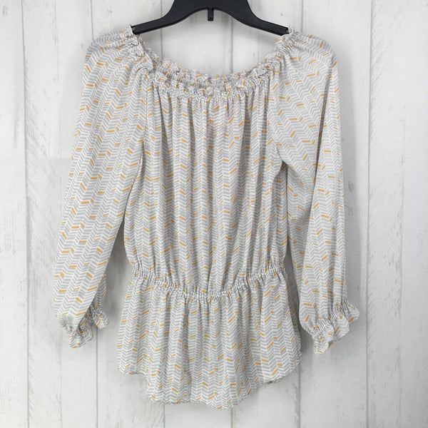 S Printed smocked 3/4 slv top