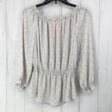 S Printed smocked 3/4 slv top