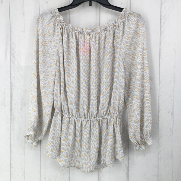 S Printed smocked 3/4 slv top