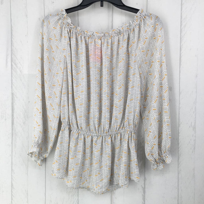 S Printed smocked 3/4 slv top