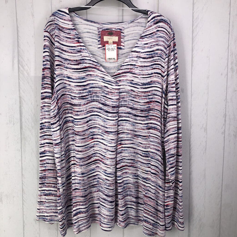 XL Striped v-neck l/s top