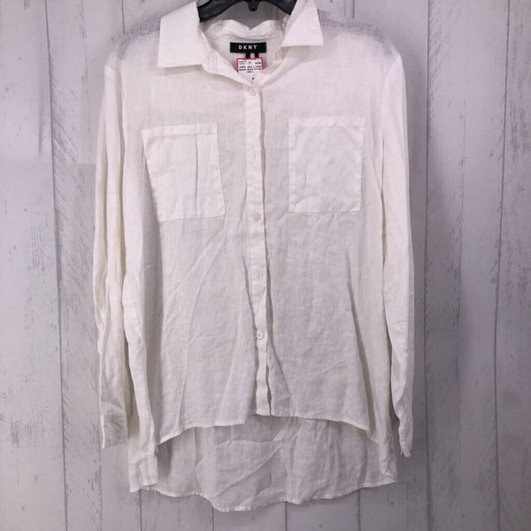 L Linen button down l/s top