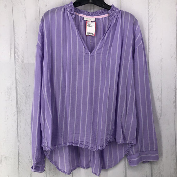 L Striped v-neck l/s top