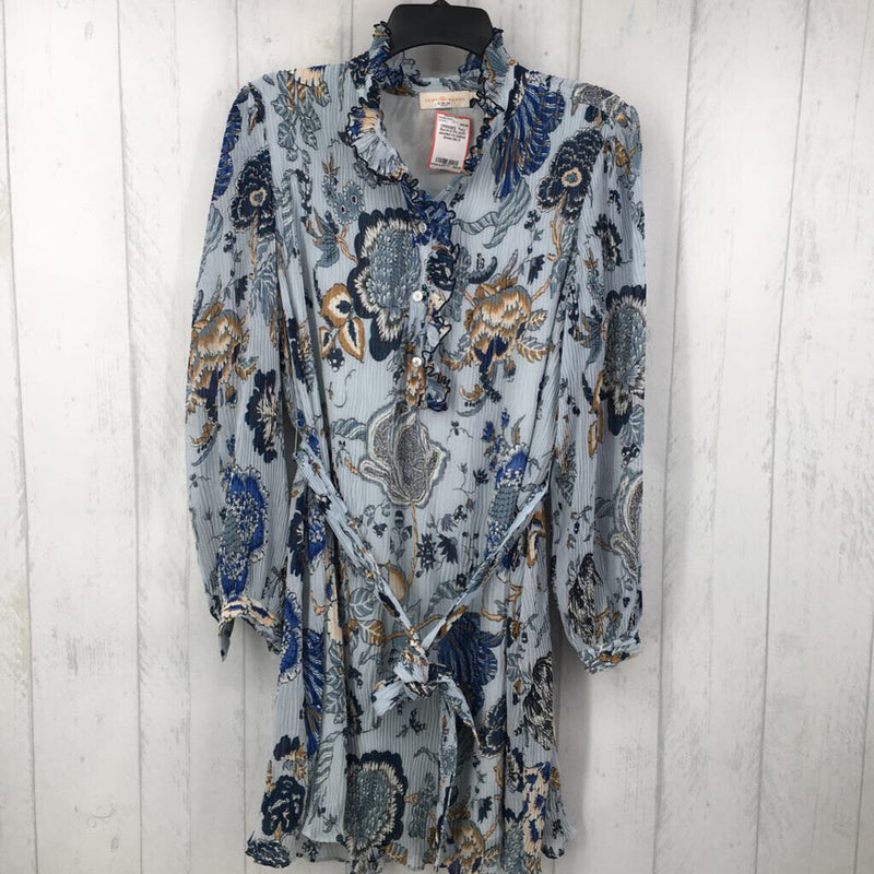 0 Flo print pleated l/s belted dress