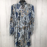 0 Flo print pleated l/s belted dress