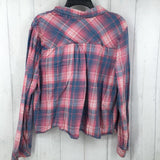 XL Plaid crop button down l/s top