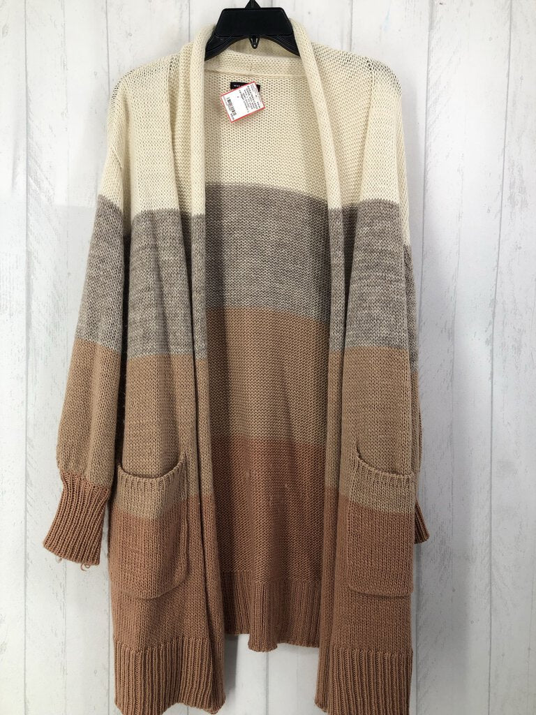 L l/s stripe open pocket cardigan