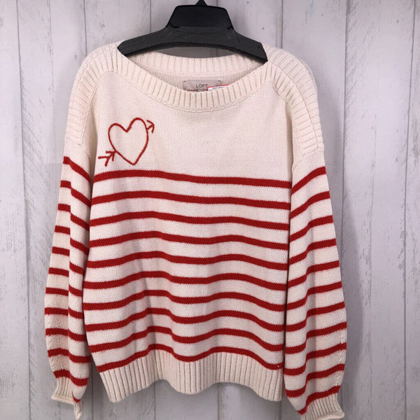 L l/s stripe heart sweater