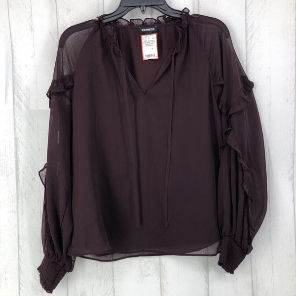 L Semi sheer ruffled edge l/s top