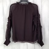 L Semi sheer ruffled edge l/s top