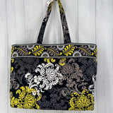 quilted open flower print tote