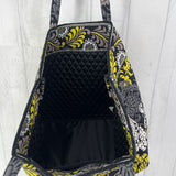 quilted open flower print tote