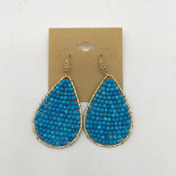 Blue beaded teardrop earrings