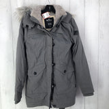 S zip up coat w/ faux fur trim hood